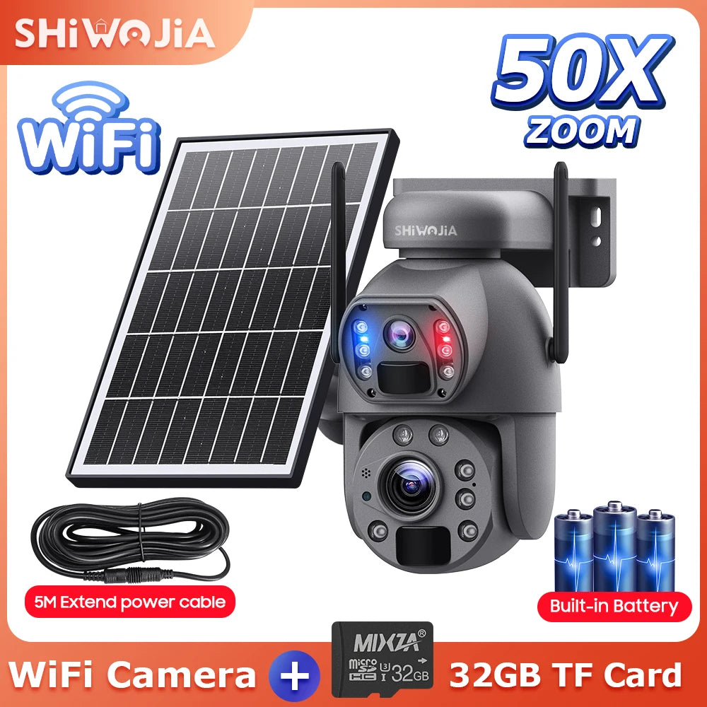 NEW 50X ZOOM 12MP 4G Sim Solar Camera Outdoor 360° Wireless WI-FI Battery Security Cameras Solar Panel PIR Night Vision Recording Home Office Factory Security Systems