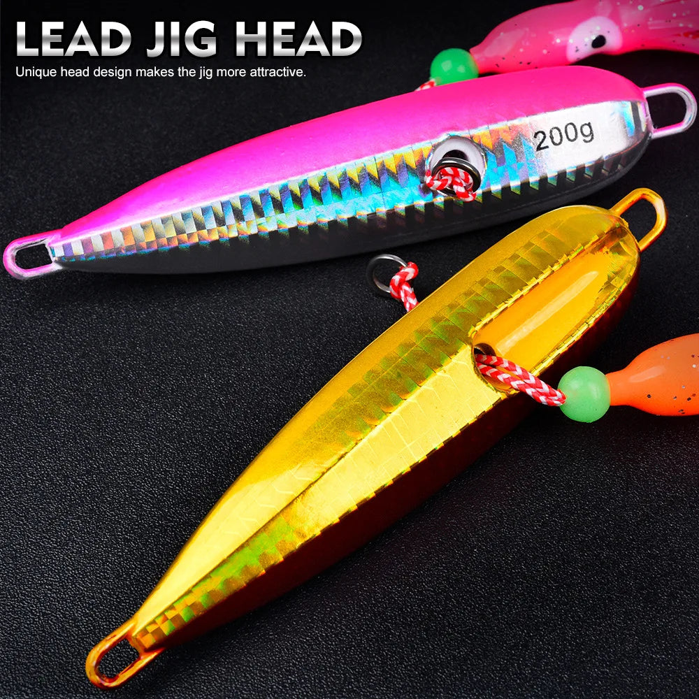 NEW  150g 180g 200g  Jig Bottom Ship Lures Metal Jig Octopus Skirt With Assist Hook Squid Bait Fish Bait Lake Sea Fishing Accessories