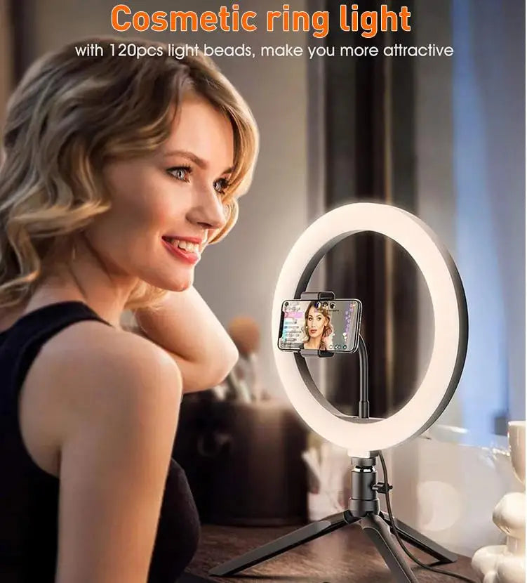 Home Studio Recording 10inch 12inch (160cm) LED Ring Light with Stand, Selfie Ring Light for Photography Makeup Video Recording, Dimmable Fill Light for Live Streaming Broadcast
