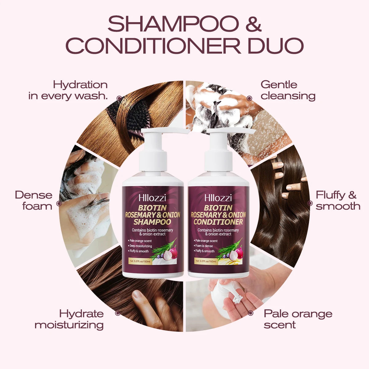 2 PCS 150ml Set Biotin Rosemary & Onion Hair Care Set – Shampoo + Conditioner, Strengthen & Nourish, Hair Care Supplies