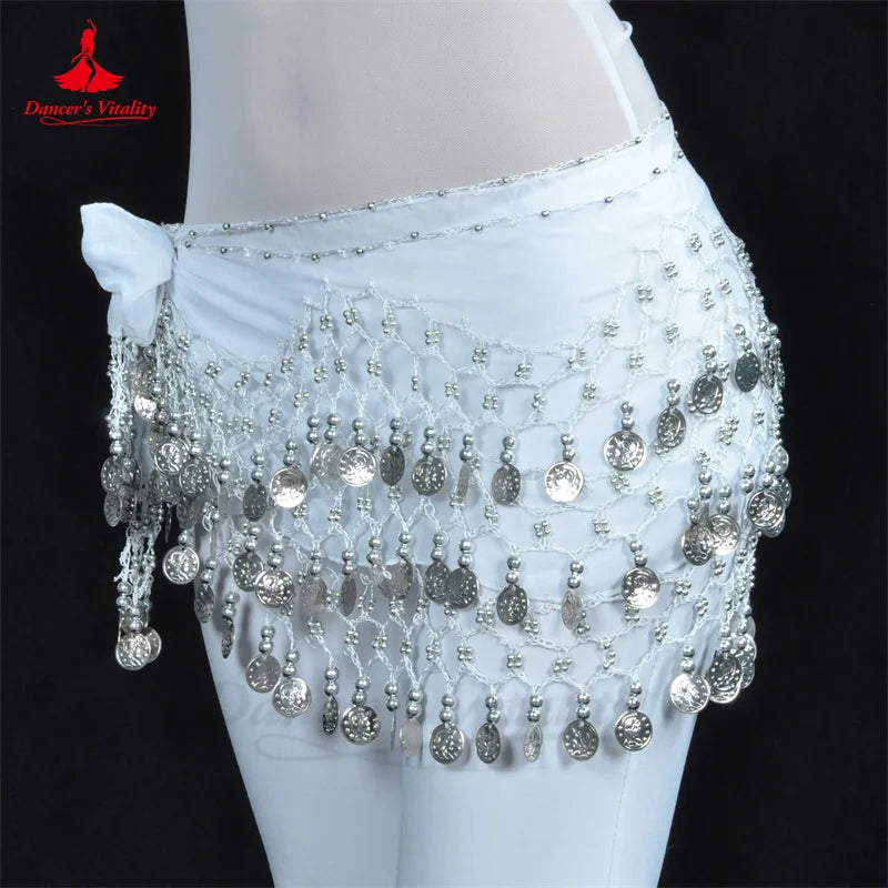 NEW Arrivals Belly Dance Belt for Women Chiffon Gold Coins Oriental Dancing Wear Accessories Girl's Chiffon Silver Coins Belly Dance Hip Scarf