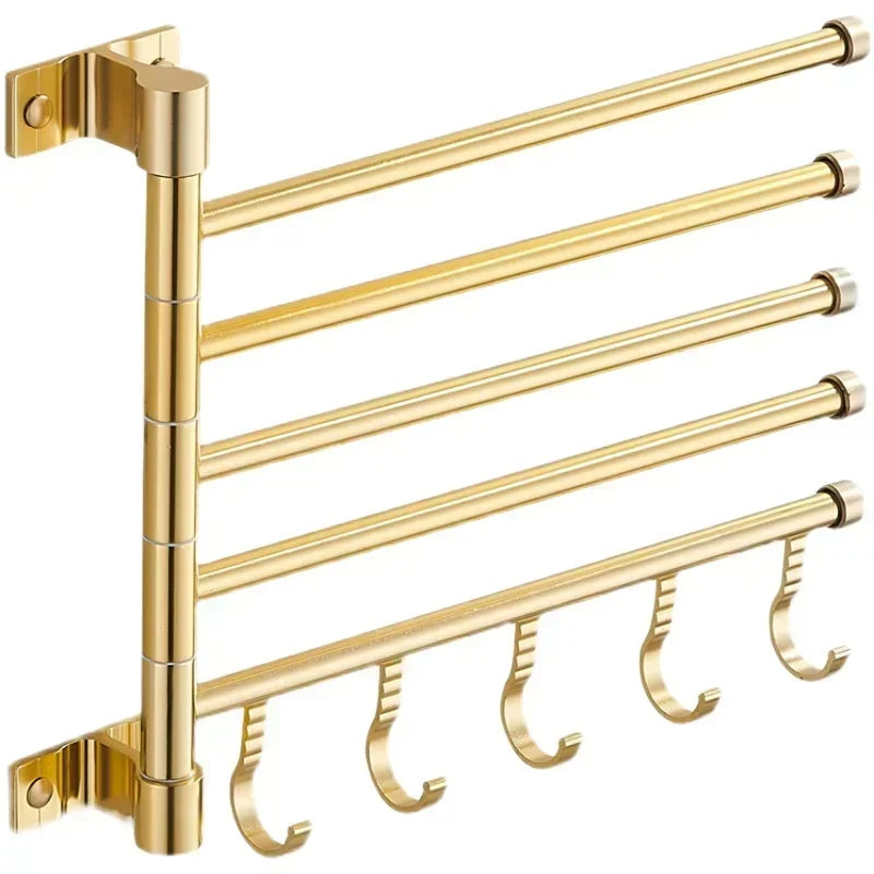 NEW 4 Rods Golden Light Luxury Aluminum Wall Mounted Rotating Towel Rack Bath Rail Hanger Towel Holder Bathroom Accessories Storage Rack