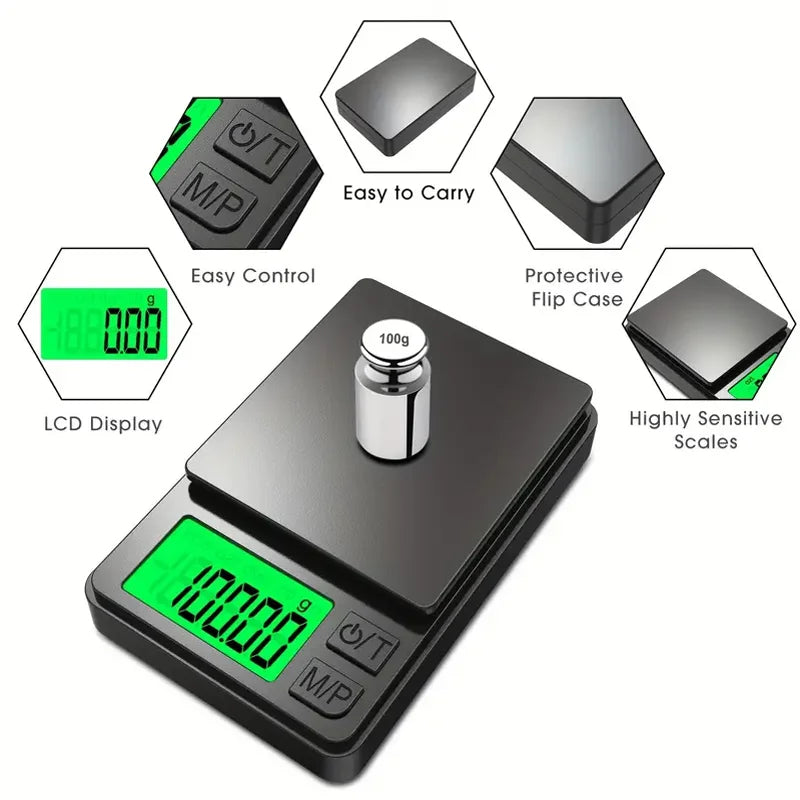 500gr-1000gr Electronic  Precision Pocket Scale Digital Display  X 0.1g - Digital Gram, Food, Jewelry, Ounces/Grains Scale with Backlit LCD - Mini Scale for Travel Kitchen Home Accessories Devices Food Supplies