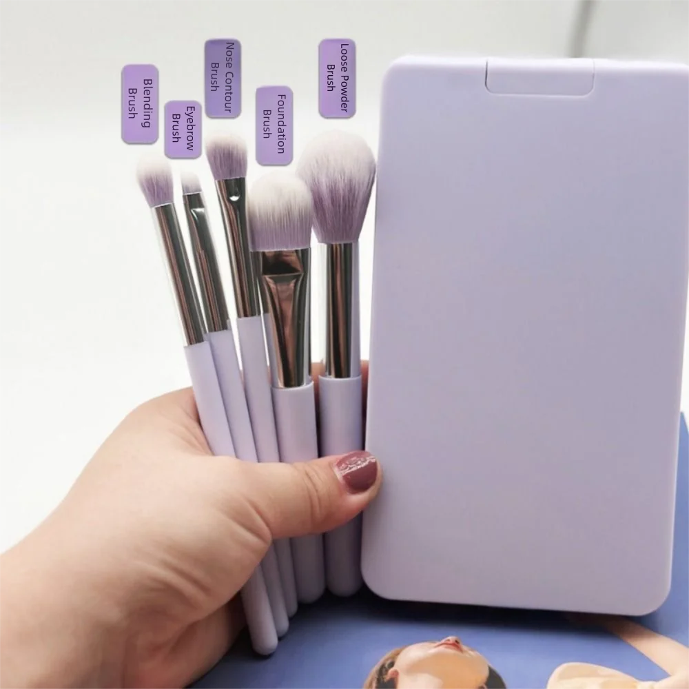 NEW Rotatable Mirror Travel Make-Up Brush with LED Light Adjustable Brightness with 5pcs Brush LED Makeup Mirror Brush Set Foldable Women Cosmetic Sets