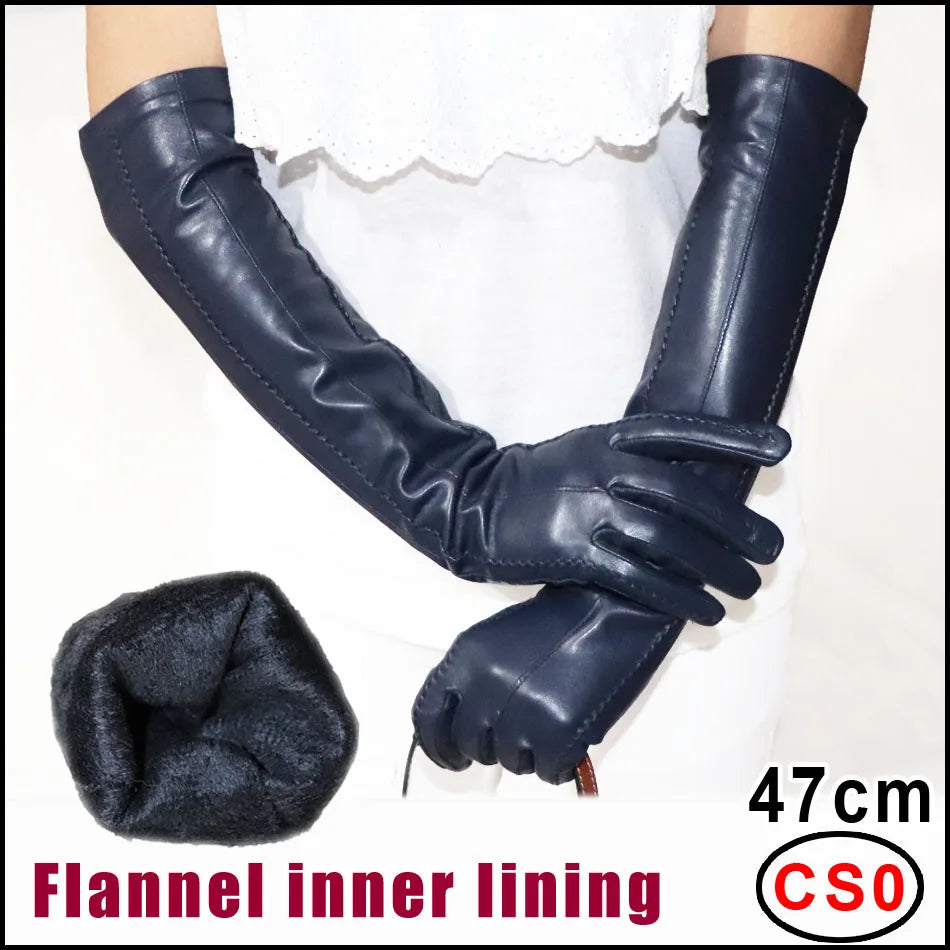 NEW Arrivals  Genuine Real Leather Gloves 100% Sheepskin Long Gloves Women's Winter Warm Fleece Lining Over Elbow Arm Sleeves Color Ladies Fashion Apparel Accessories
