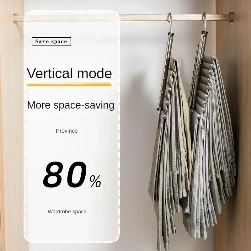 NEW Design 9 Bars Layers Folding Magic Pants Hangers Stainless Steel Space Saving Clothes Rack Organizer For Wardrobe Trousers Jeans Clothes Storage Organizer Closet Accessories