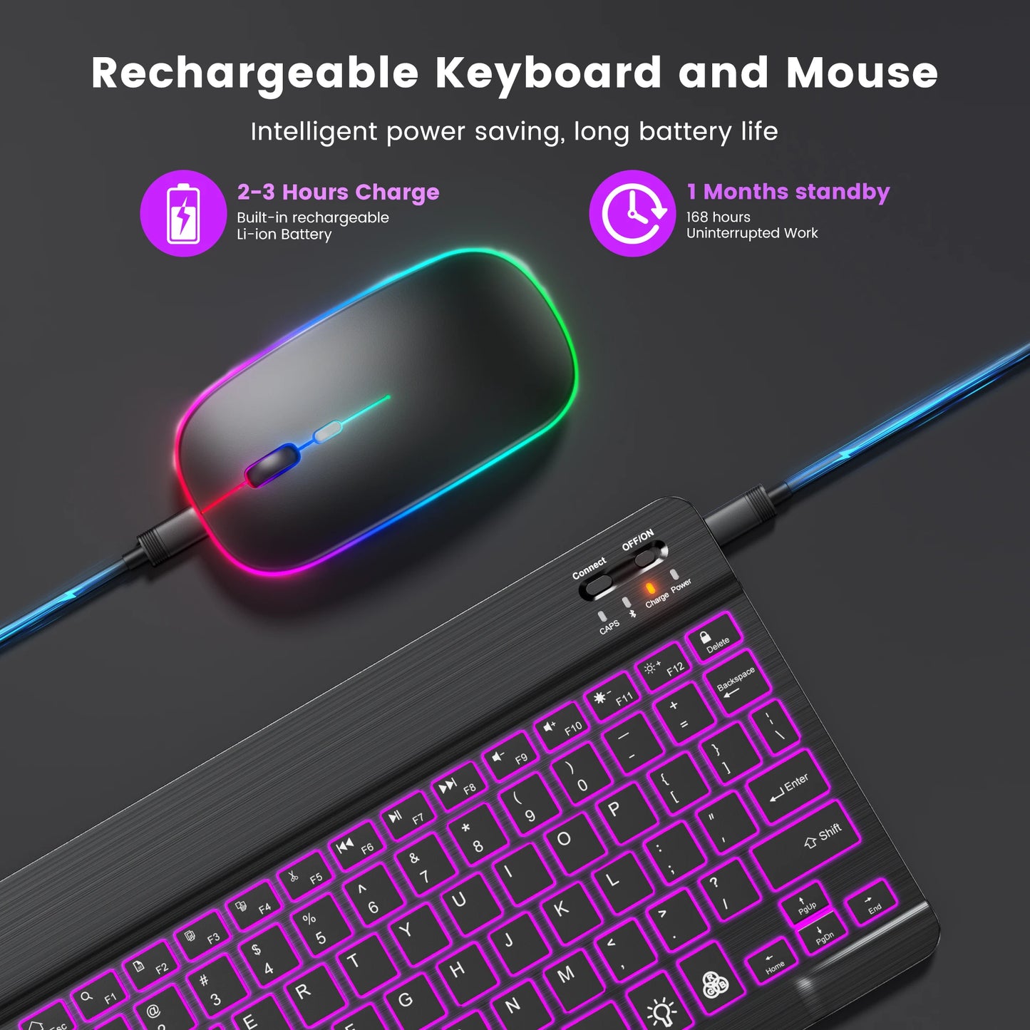 Backlit Backlight Bluetooth Keyboard Mouse For IOS Android Windows For iPad Portuguese keyboard Spanish keyboard and Mouse