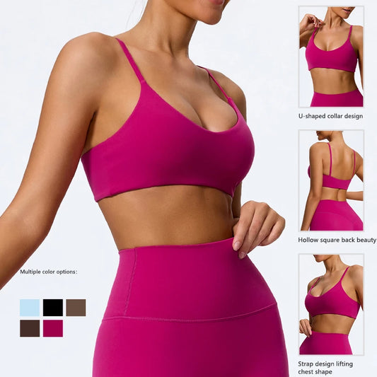 S-XL Size 6 Colors Summer New Women U-Shaped Chest Bandeau Sexy Yoga Pilates Bra Female Gym Workout Yoga Underwear Fitness Backless Crop Top Women Sports Apparel Accessories