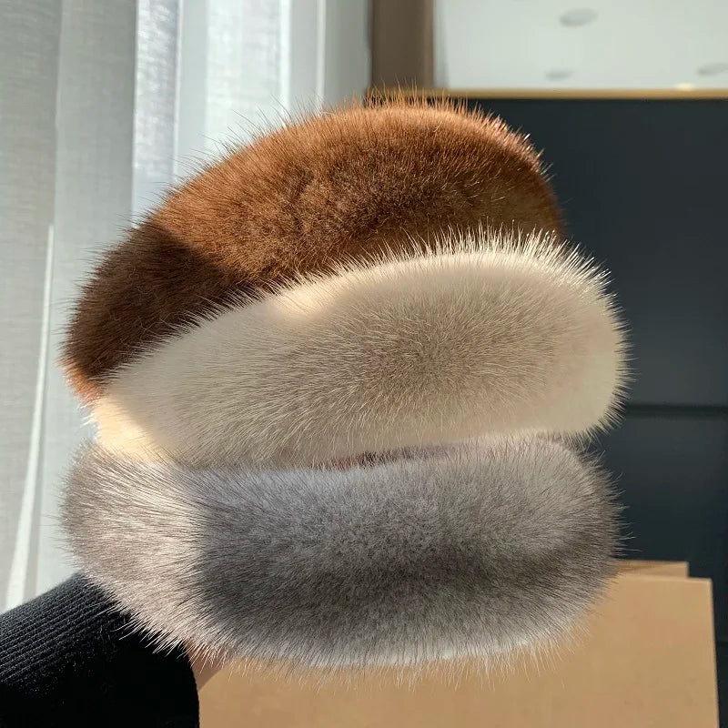 10 Colors Hot Sale Women Luxury winter 100% Real Mink Fur Headbands High Quality Real Fur Hair Band Lady Fashion Hair Hoop Furry Gift
