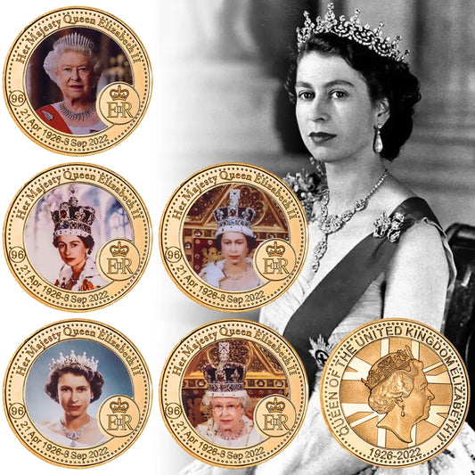 1926-2022 Queen Elizabeth II Commemorative Coin Set 8 Designs in Coin Holder UK Royal Family Challenge Coin Collectible Gift