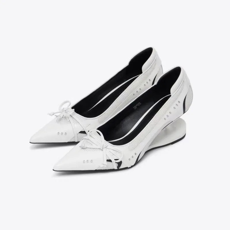 3 Colors New Style Special Heel Spliced Heels Pointed Toe Heels Women's Fashion Shallow Mouth Bow Non-Slip Mary Jane Single Shoes Large 42