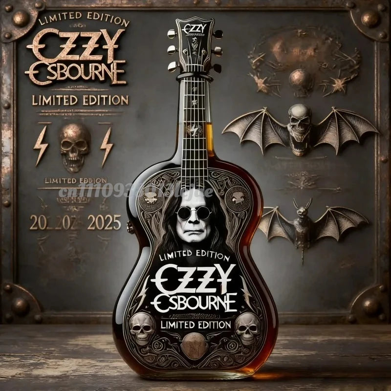 Ozzy Osbourne Lovers Tribute Guitar Shape Whiskey Decanter, Limited Edition 3D Relief Crystal Liquor Bottle, Premium Gift for Heavy Collection Home Drinkware Pub Bar Night Club Barware Accessories
