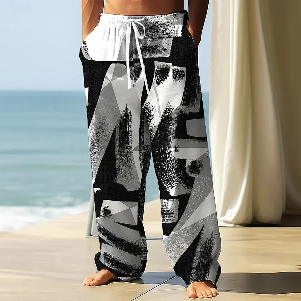 For Curvy Big Men S-5XL Plus Size Fashion Men's Geometric Trousers Baggy Pants Casual Pants Mid Waist Elastic Drawstring Waist Pants Streetwear ports Apparel Clothing Accessories