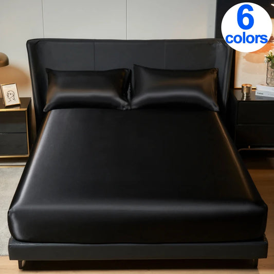 Luxury Elegant 6 Colors Satin Fitted Bed Sheet- Luxurious 35cm Height, Universal King/Queen Size, Adds Opulence to Your Bedroom Decor Home Hotels Bedding Supplies
