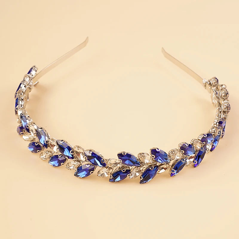 Australian Opal Stones 12 Color Luxury Bride Crystal Wedding Headband Silver Blue Red Bridal Headpiece Sparkly Rhinestones Hair Jewelry Accessories for Women and Girls