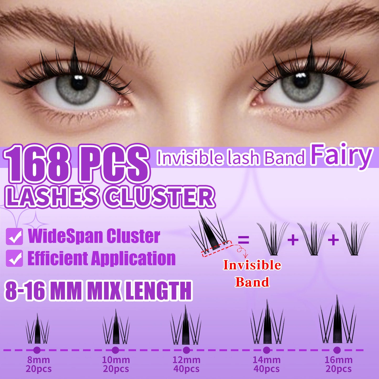 NEW  168 Fans Dry Cluster Lashes Cat Eye Lashes Invisible Band Premium Mink Manga Lash Clusters Women Cosmetic Accessories