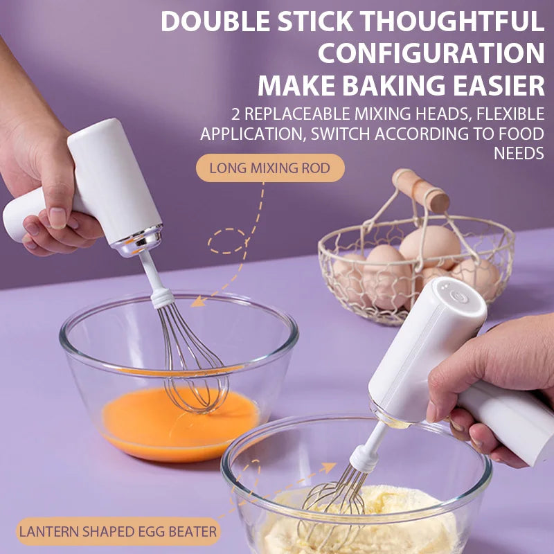Electric USB-Type C Egg Beater Rechargeable Home Handheld Small Wireless Egg Beater Baking Cream Electric Whip Blender Hand Mixer for Cakes