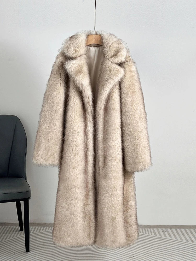 Low-Price Sales are Limited S-2XL NEW Luxury Women's Female Faux Fur Coat Lapel Loose Long Sleeve Solid Color Loose Thick Warm Camel Jackets Winter Snow Warm Outerwear Girls Ladies Winter Luxury Fashion Clothing Supplies