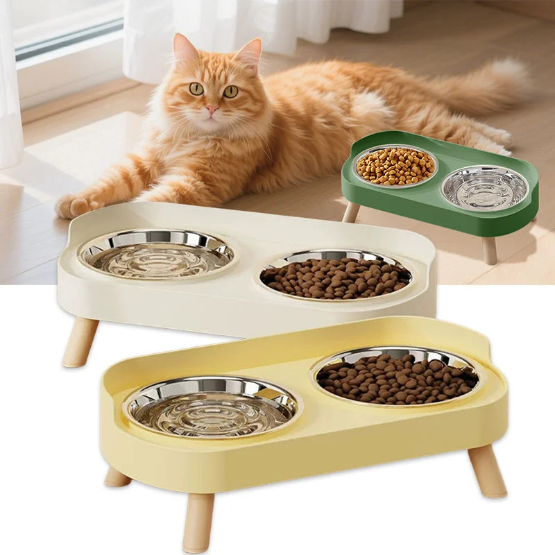 NEW Arrivals 4 Colors Cat Bowl Stainless Steel Double Bowl Anti Knock Pet Bowl Water and Food Integrated Cat and Dog Bowl Protects Cervical Spine