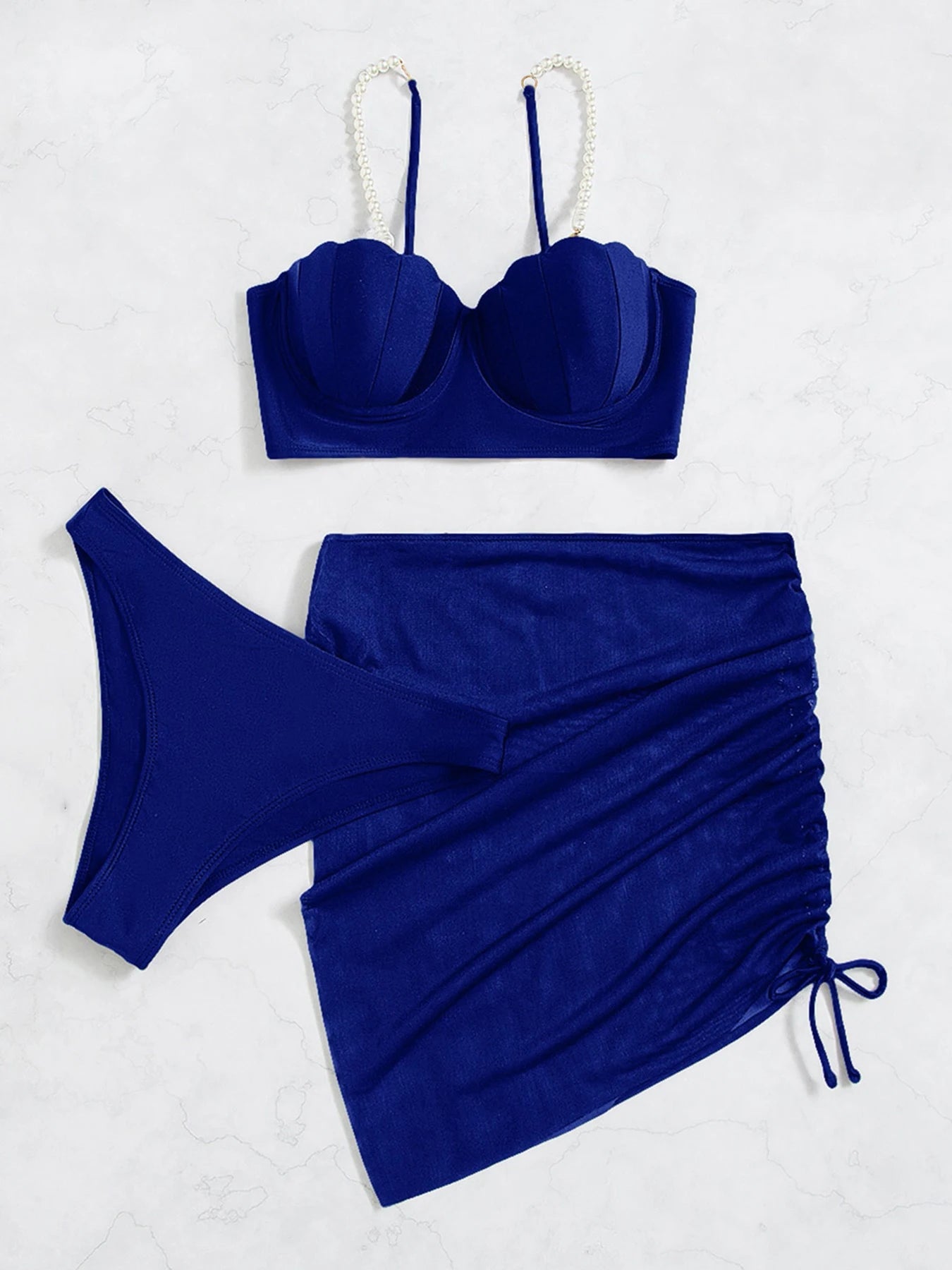 Shell Bra Push Up Three Pieces Bikini Set Swimsuit For Women Pearls Strap Swimwear Sexy Bikini And Beach Skirt Bathing Suit