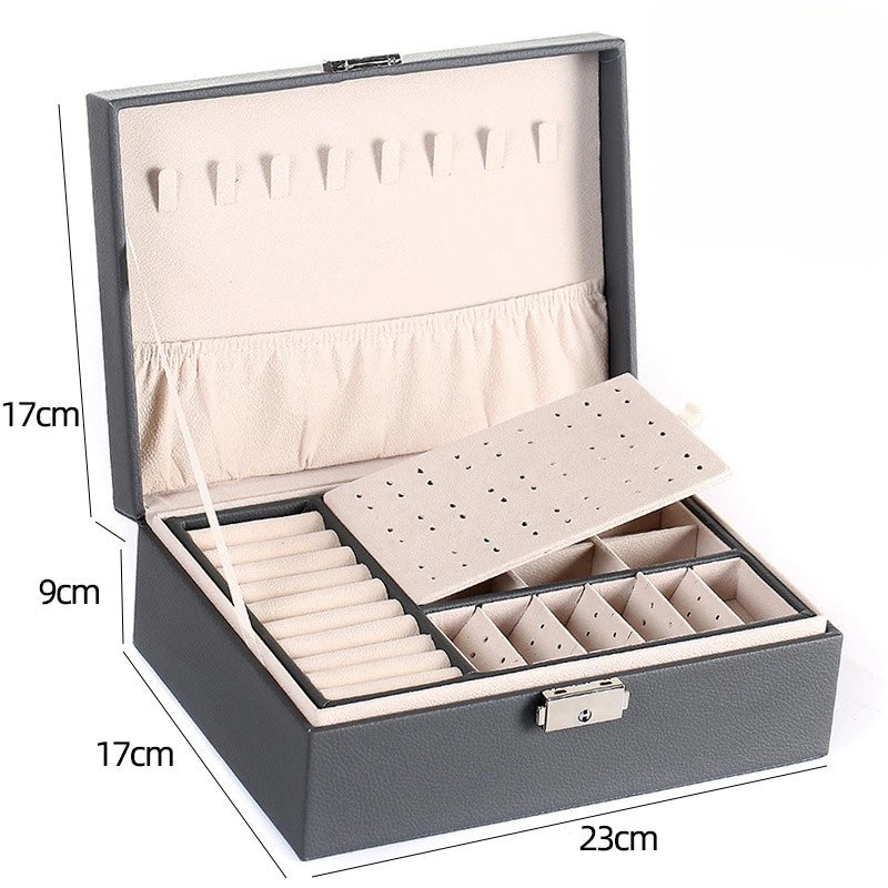 NEW Arrivals 10 Colors Double-Layer Leather Luxury Jewelry Box Gold Ring Box Jewelry Boxes and Packaging Necklace Earring Jewelry Storage Organizer and Makeup Case