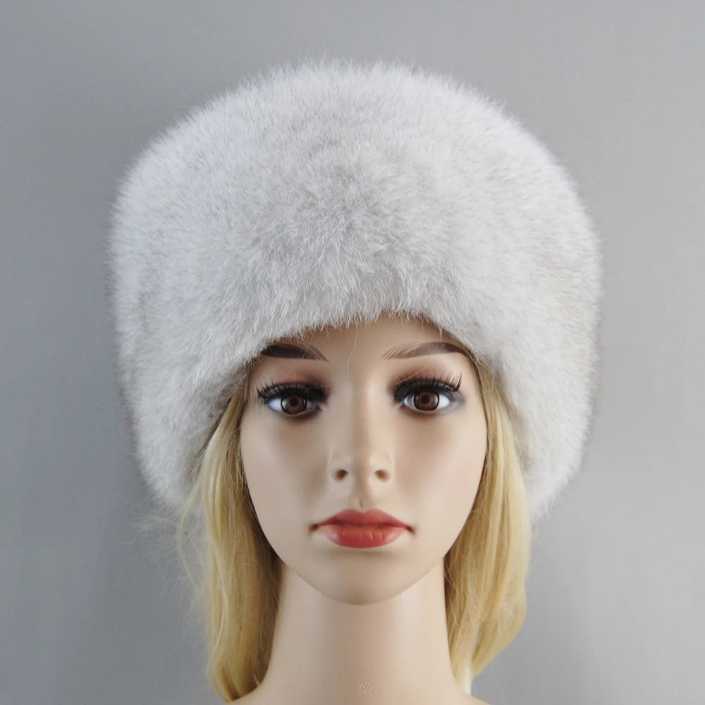 Luxury Siberian- Russian Style Female Round Cap Head Ears Cover Fashion Real Fur Hats Natural Fox Fur Women Winter Warm Bomber Hat Fluffy Popular Beanies Female Ladies Luxury Fashion Clothing Products