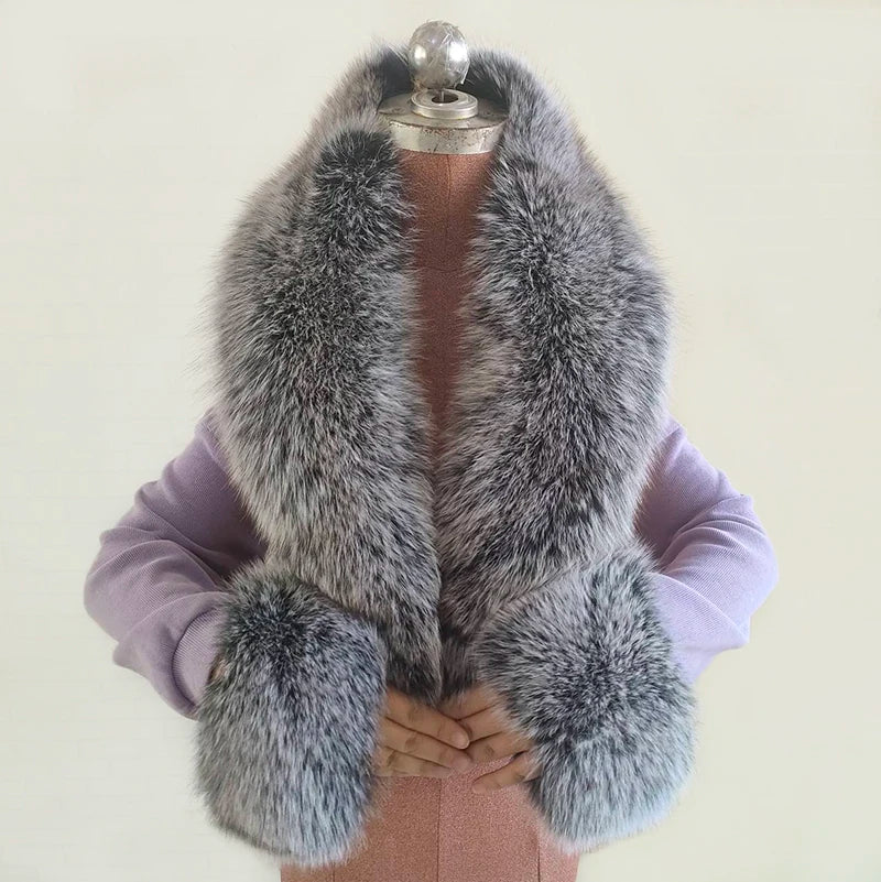 NEW Arrivals 6 Colors Set Women Winter 100% Natural Fox Fur Scarf Jacket Fur Collar Authentic Neck Scarves And Cuff Set Luxury Fox Fur Warm Neck Warmers Ladies Luxury Fashion Apparel Accessories