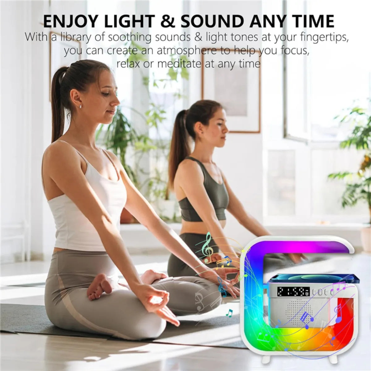 NEW Home RGB Bluetooth Wireless Black/White Color Speaker Wireless Charger Stand TF FM Alarm Clock for iPhone 16~12 Pro Max Fast Charging Music Player