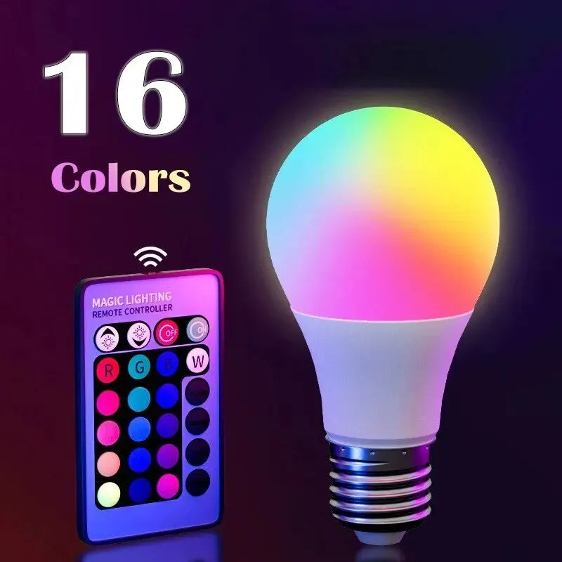 NEW Arrivals 16 Colors RGB Bulb LED Multicolor Bulb E27 220V Household Lighting Dimmable 24 Key Remote Control Smart Lamp Romantic Atmosphere Bedroom Living Room Light