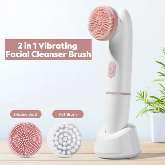 2 in 1 Set Face Brush Cleaning Electric Pores Deep Cleanser Blackhead Remover Powered Vibrating Massage Waterproof Beauty Salon Spa Accessories Products Skin Care Supplies