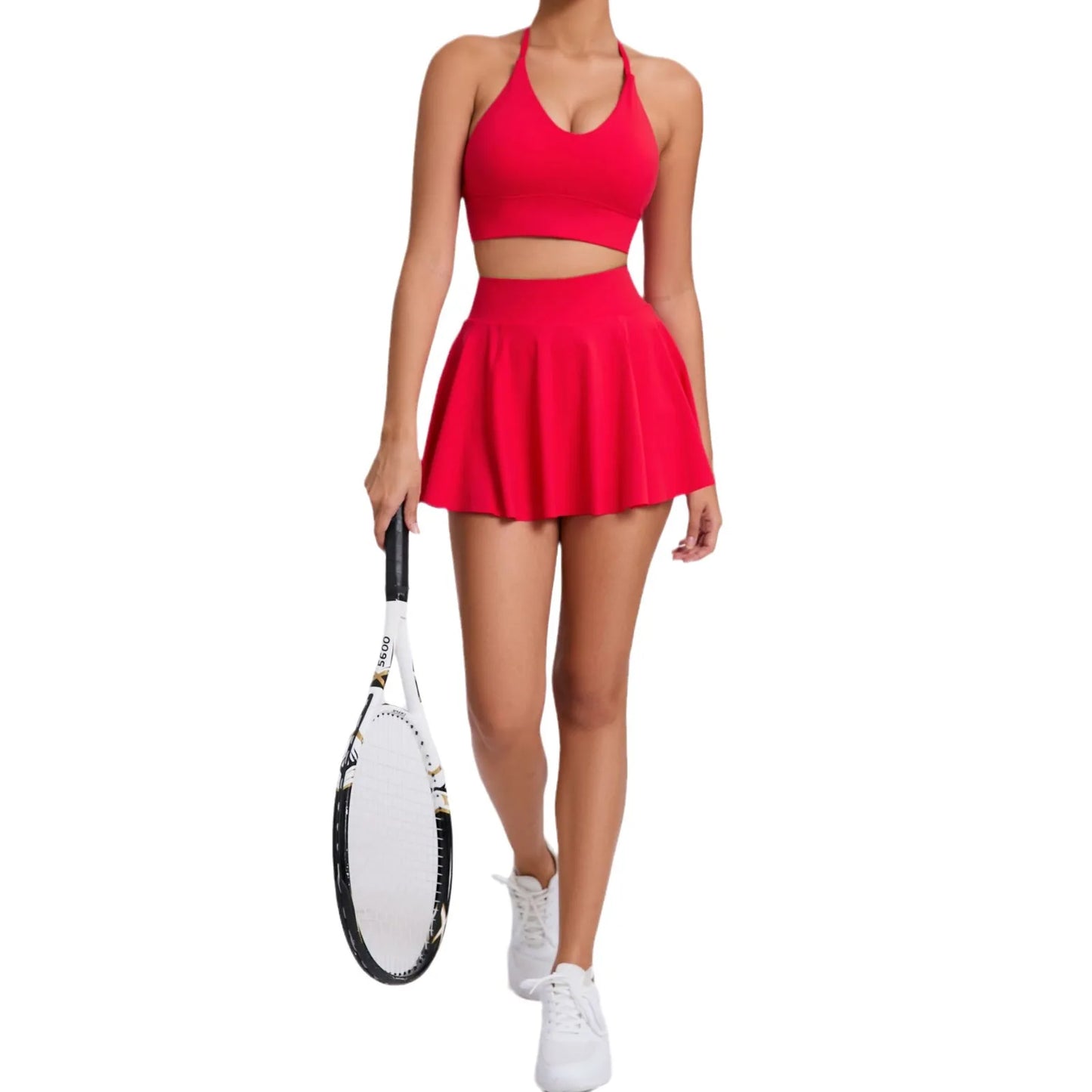 NEW 2PCS Set 7 Colors Casual Outdoor Bra Tennis Short Skirt Anti-light Running Pocket Fitness Suit Breathable Yoga Tank Top Tennis Suit Set