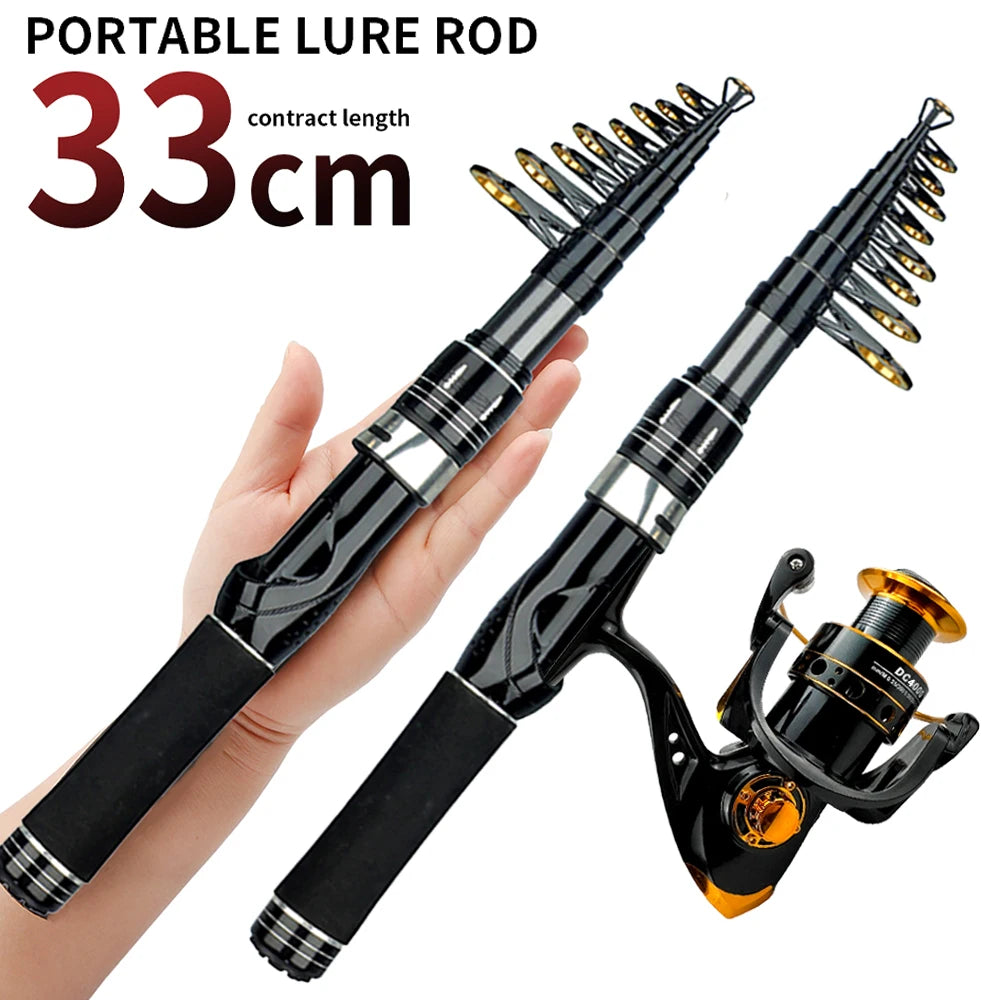 1.5/1.8/2.1/2.4M Rod + Reel 1000- 4000 Series Set Telescopic Spinning Fishing Rod 1.5-2.4M and 1000-4000 Reel Combo Portable Rod  For Seawater/Freshwater Carp Fishing Sets