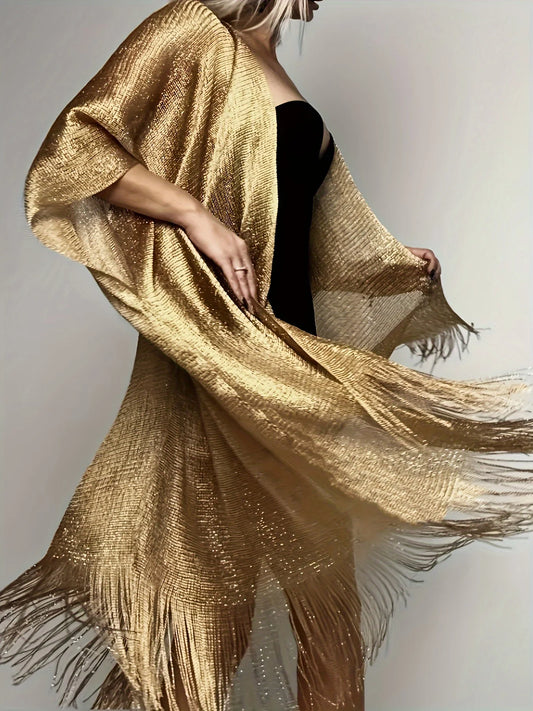 NEW Arrivals 5 Colors 160CMx50CM Sexy Fashion Banquet Sunscreen Shawl Gold Silver Shiny Scarves For Women Lace Tassel Party Evening Dress Scarf