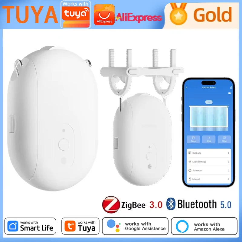 Robot Curtain Motor with Hooks Bluetooth/Zigbee APP Control Smart Device Drapes Curtain Pusher Robot TUYA Rail Curtain Robot Support Voice Control Home Smart Life Devices