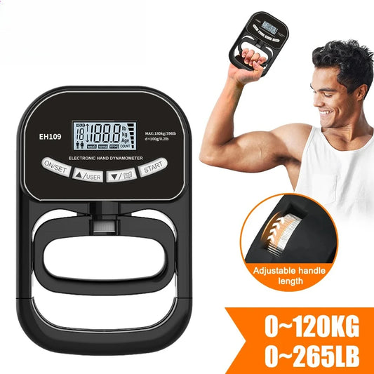 NEW Arrivals Electronic Grip Strength Tester 265Lbs/120Kg Digital Hand Dynamometer Grip Strength Meter USB LCD Screen Hand Grip Dynamometer Sports Accessories