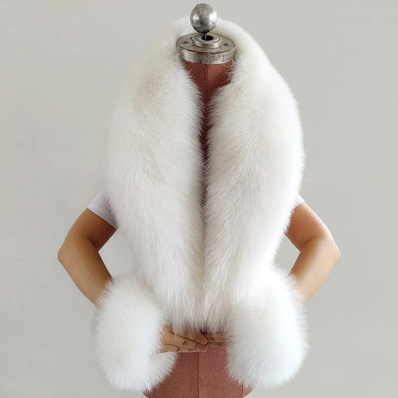 NEW Arrivals 6 Colors Set Women Winter 100% Natural Fox Fur Scarf Jacket Fur Collar Authentic Neck Scarves And Cuff Set Luxury Fox Fur Warm Neck Warmers Ladies Luxury Fashion Apparel Accessories