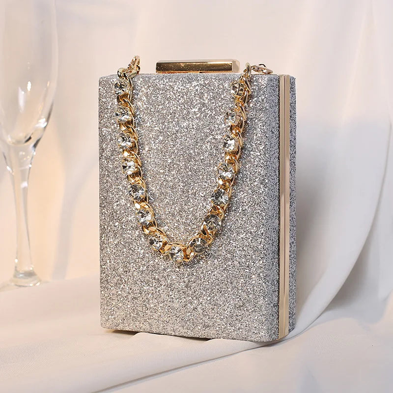 Women Glitter Evening Clutch Bags Fashion Diamond Chain Banquet Wallets Wedding Dinner Handbags Mobile Phone Purse Party Gifts