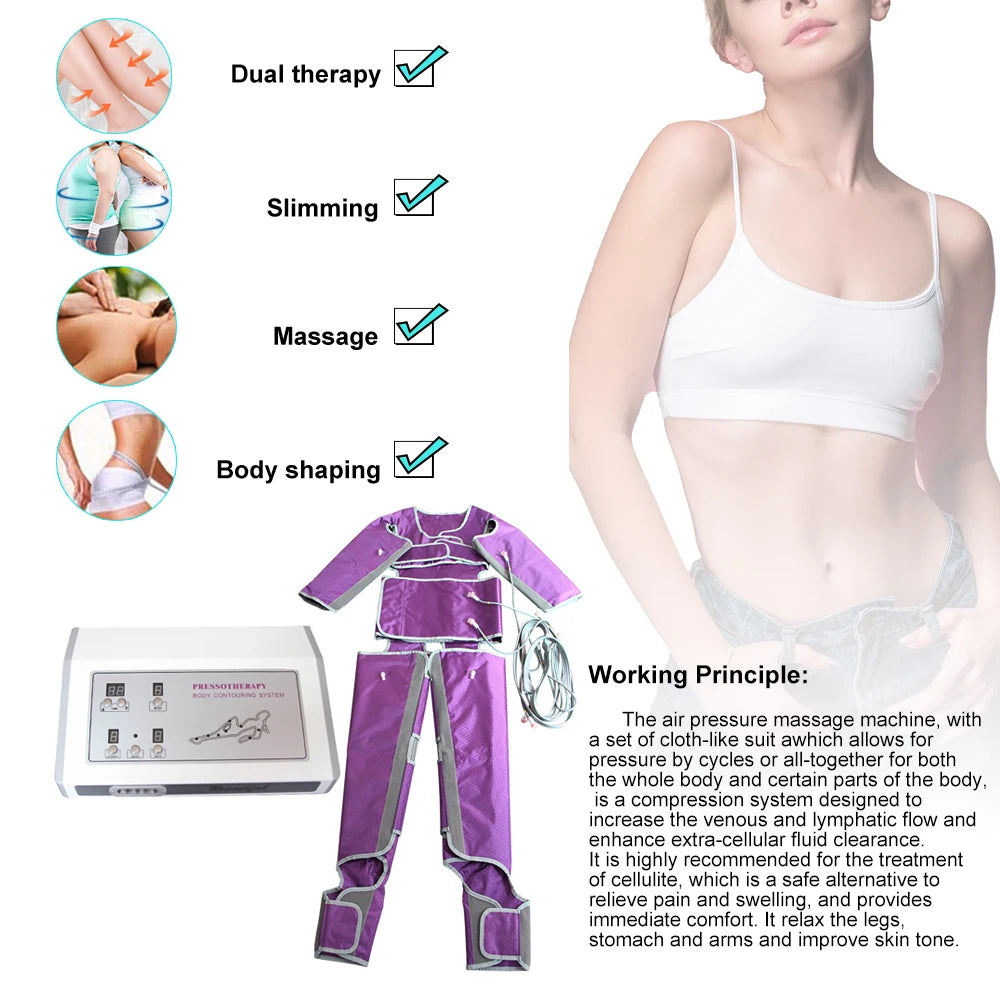 Lymphatic Drainage Machine Air Wave Pressure Sauna Suit Muscles Relax Weight Loss Arm Leg Foot Pressotherapy Massage Device