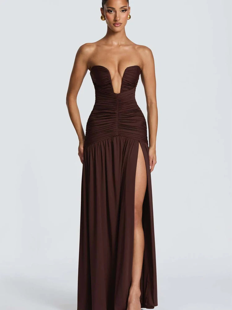 7 Types Mini and Maxi Satin Dress Elegant Satin Bustier Maxi Dress Women Yellow Spaghetti Strap V Neck A-Line Dresses Summer Lady Evening Formal Gowns.