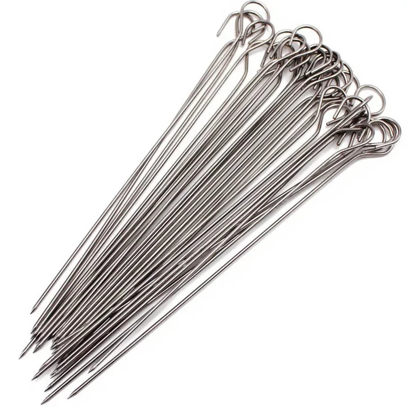 50-100 PCS Set Meat Goose Round Roast Skewers Stick Stainless Steel BBQ Needle Barbeque Skewers Kitchen Utensils Outdoor Camping Picnic Cooking Accessories