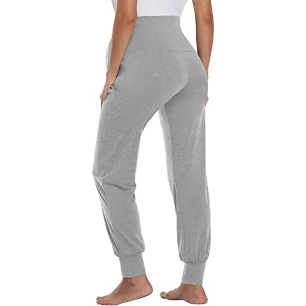 S-2XL Spring Autumn Maternity Women's Casual Pants Solid High Waist Stretchy Lounge Trousers For Pregnant Women Joggers With Pockets Pregnant Women Sports Clothes