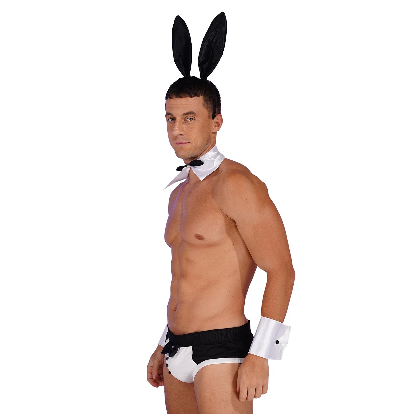 Men Gay Nightwear Tempting Sets Bowknot Briefs with Bunny Ears Headband Bowtie Collar And Cuffs Set for Lingerie Role Play Costumes Supplies Gay Sexy Fashion Clothing Products