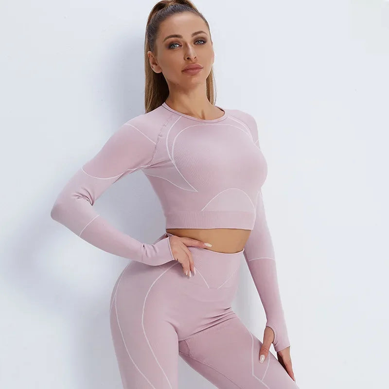 Fashionable Fitness Suit Long Sleeve High-Waisted Yoga Pants Cross-border European American Best Seller Sportswear