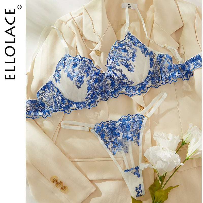 Floral lingerie Exotic Sets Bra Kit Push Up Lace Embroidery Intimate Goods See Through Exotic Sets Tulle Underwear