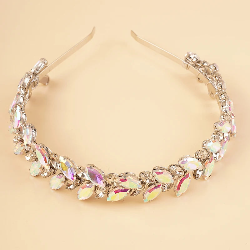 Australian Opal Stones 12 Color Luxury Bride Crystal Wedding Headband Silver Blue Red Bridal Headpiece Sparkly Rhinestones Hair Jewelry Accessories for Women and Girls