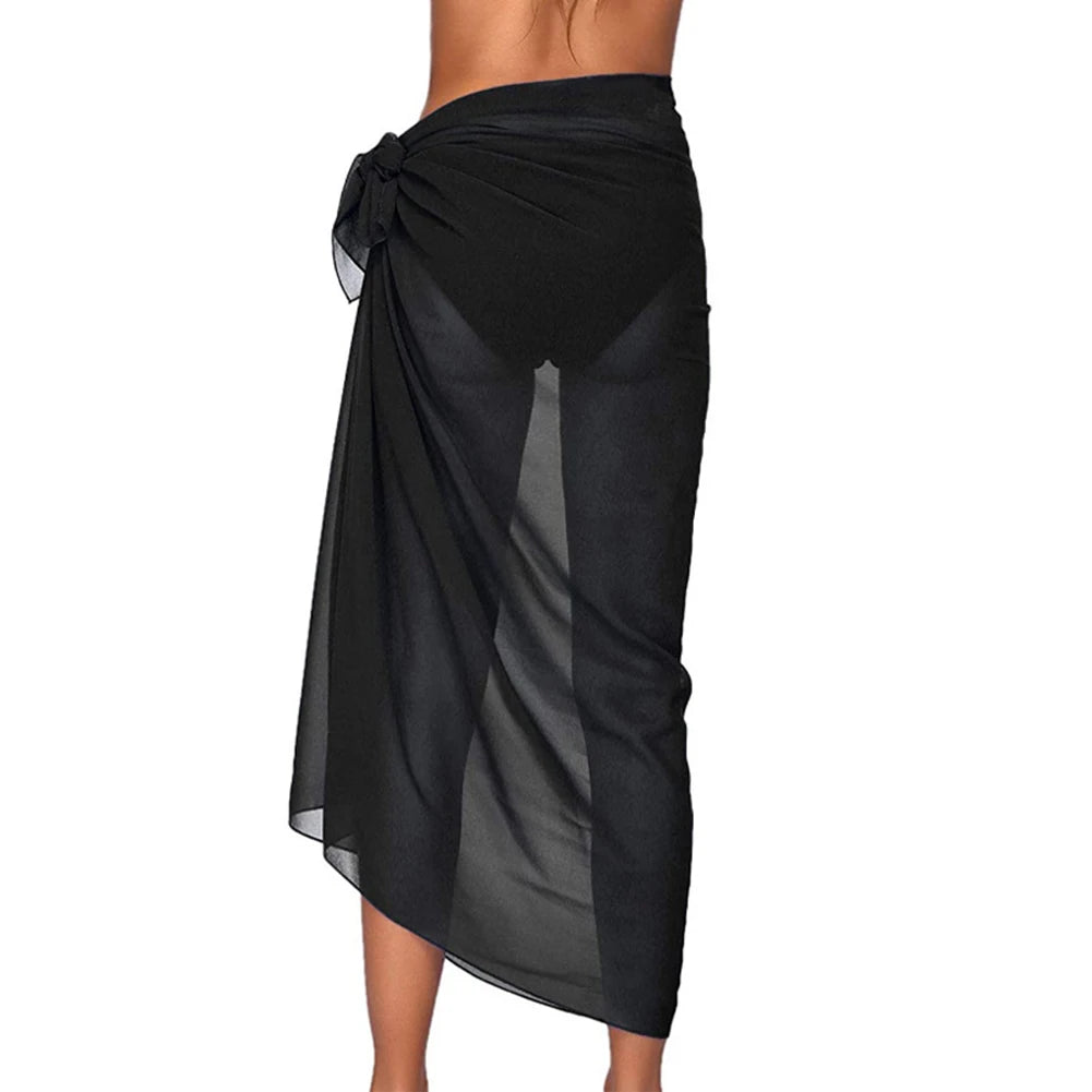 White/Black/Red Color Long Sarong Beach Wrap Skirt for Women Solid Color Cover Up Towel Bikini Scarf Lightweight Beachwear Summer Essential Women Swimsuit See Through Cover Ups