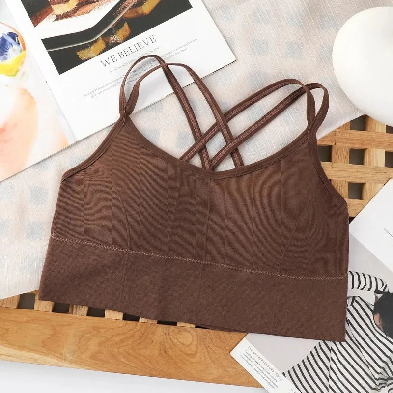 NEW Arrivals Sexy Women Tops Back Cross Strap Tank Top Push Up Running Sports Yoga Bra Breathable Soft Fitness Beauty Solid Color Girls Sports Clothing Supplies