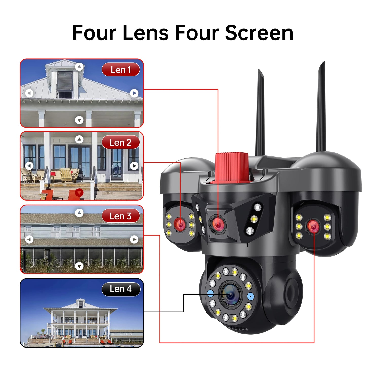 NEW 10K 20MP UHD Outdoor Wi-Fi IP Camera 16X Zoom 4 Lens 4 Screens Ai Auto Tracking Security Protection PTZ CCTV Video Surveillance Home Office Factory Security Systems