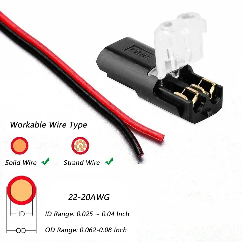 200 PCS Set Double Wire Plug-in Connectors with Locking Buckle Car Home Office Computer Wire 2 Way Terminal Block Waterproof Quick Connector Cable Clamps Snap Electrical Accessory Sets