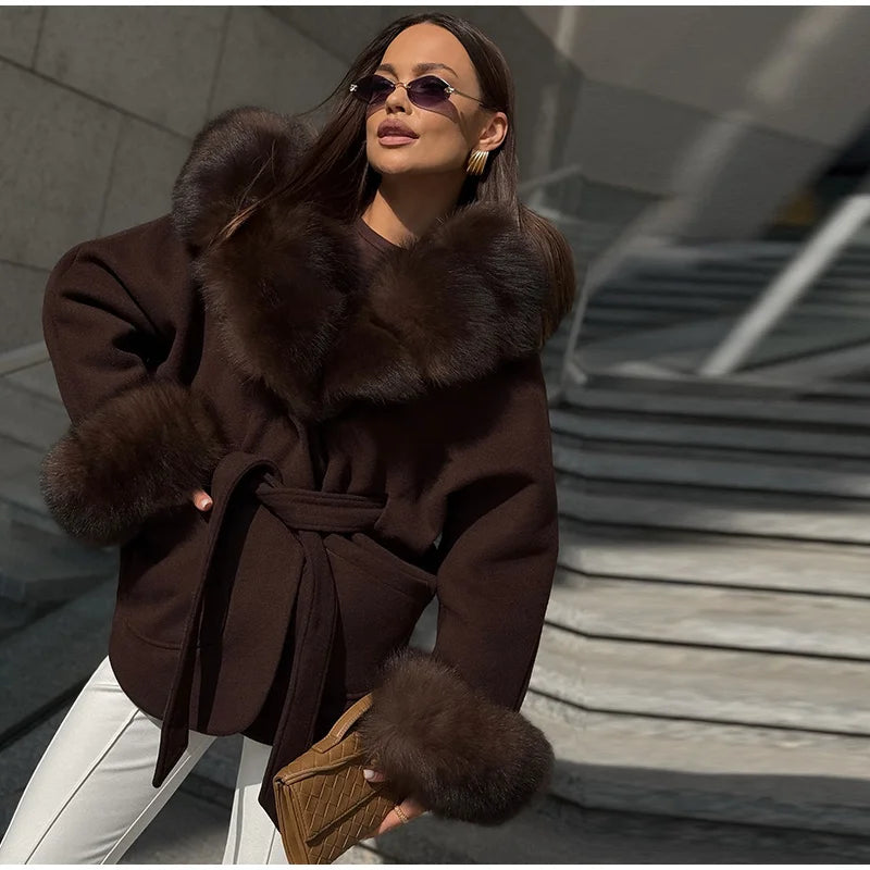 UK Size White/Gray/Brown/Black Color Hoody Mink  Fur Furry Coats Women Fashion Belt Long Sleeve Pocket Thicken Warm Jacket Autumn Winter Urban Lady Streetwear